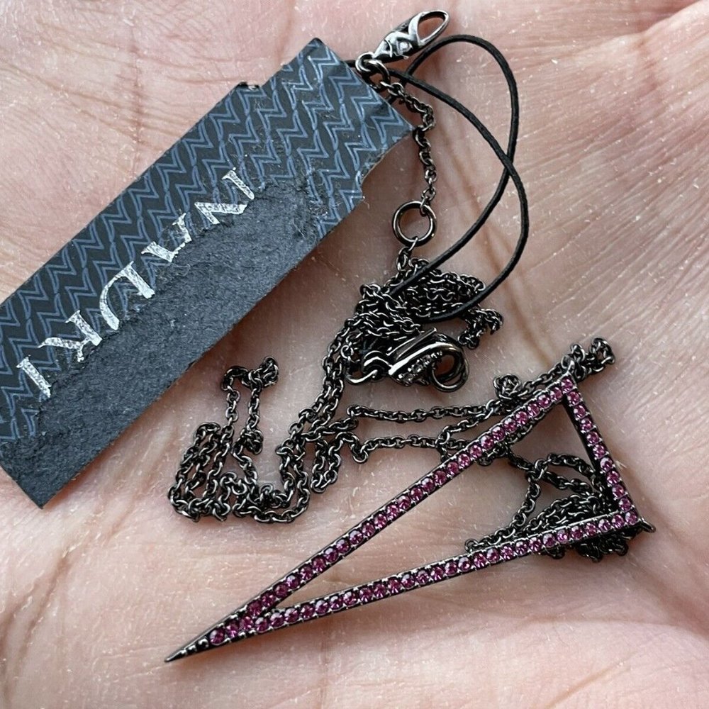 Nadri Women Necklace Pink Zinconia Pendant Black Chain Necklace Jewelry New